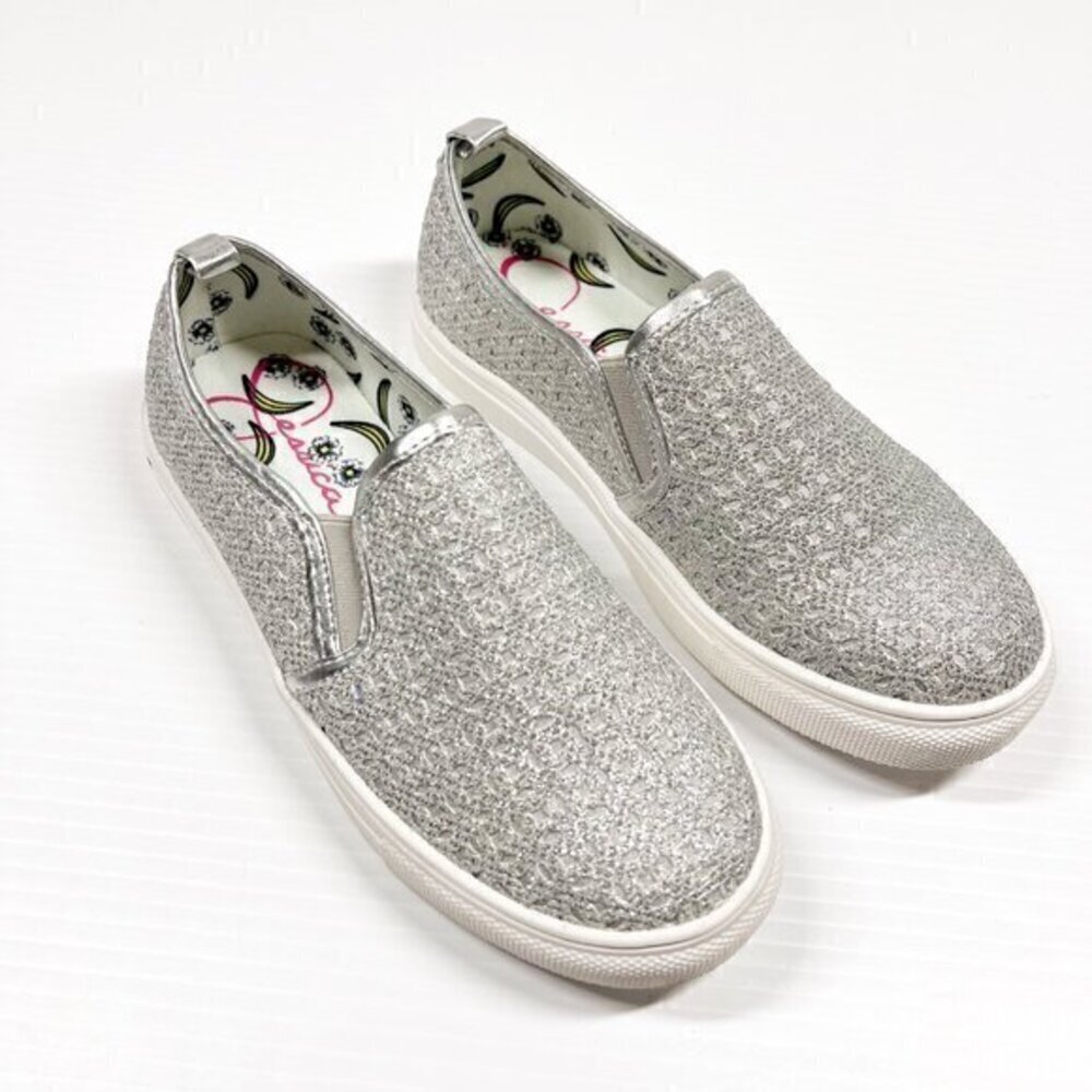 Jessica Simpson Kids Dayna Sparkle Slip-On Sneaker Shoes Size 2 Silver